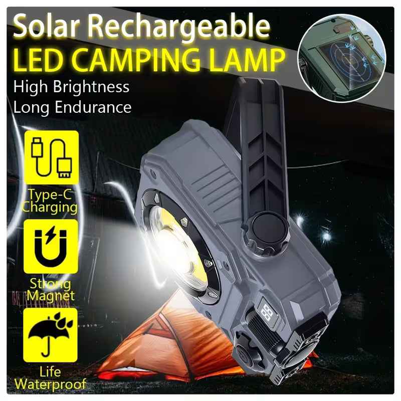 Multifunctional LED Work Light with Rechargeable Solar Panel and Magnetic Base