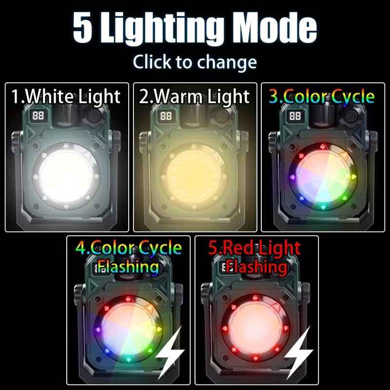 Multifunctional LED Work Light with Rechargeable Solar Panel and Magnetic Base