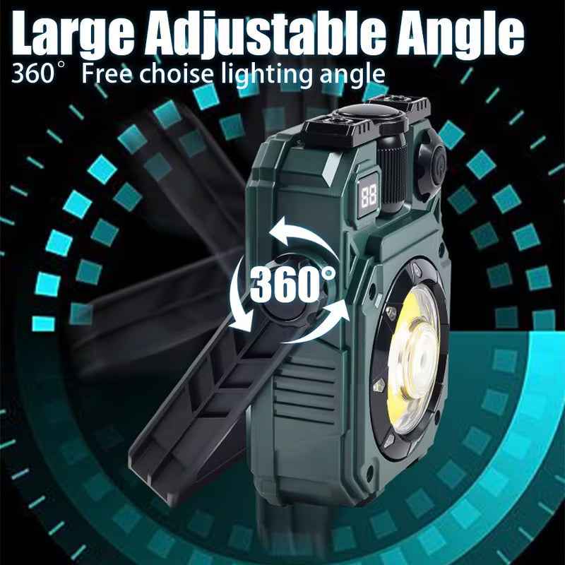 Multifunctional LED Work Light with Rechargeable Solar Panel and Magnetic Base