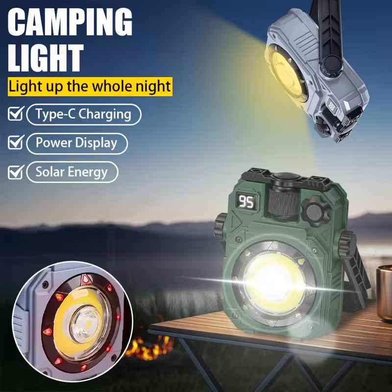Multifunctional LED Work Light with Rechargeable Solar Panel and Magnetic Base
