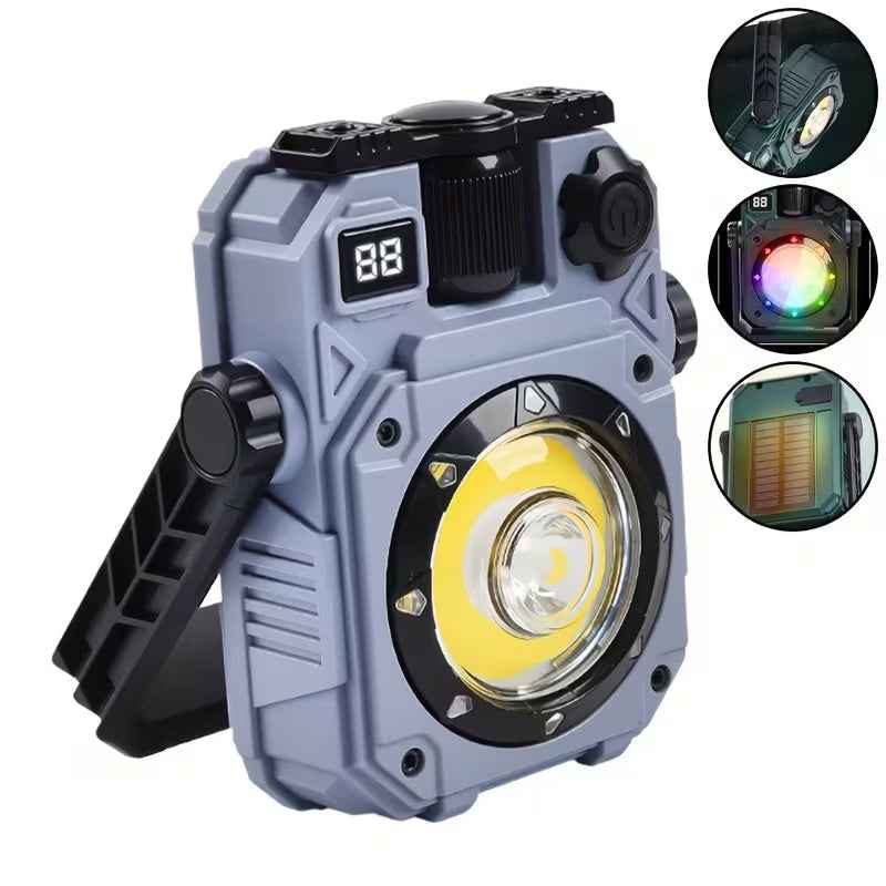 Multifunctional LED Work Light with Rechargeable Solar Panel and Magnetic Base