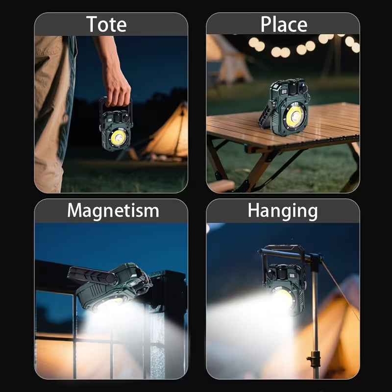 Multifunctional LED Work Light with Rechargeable Solar Panel and Magnetic Base