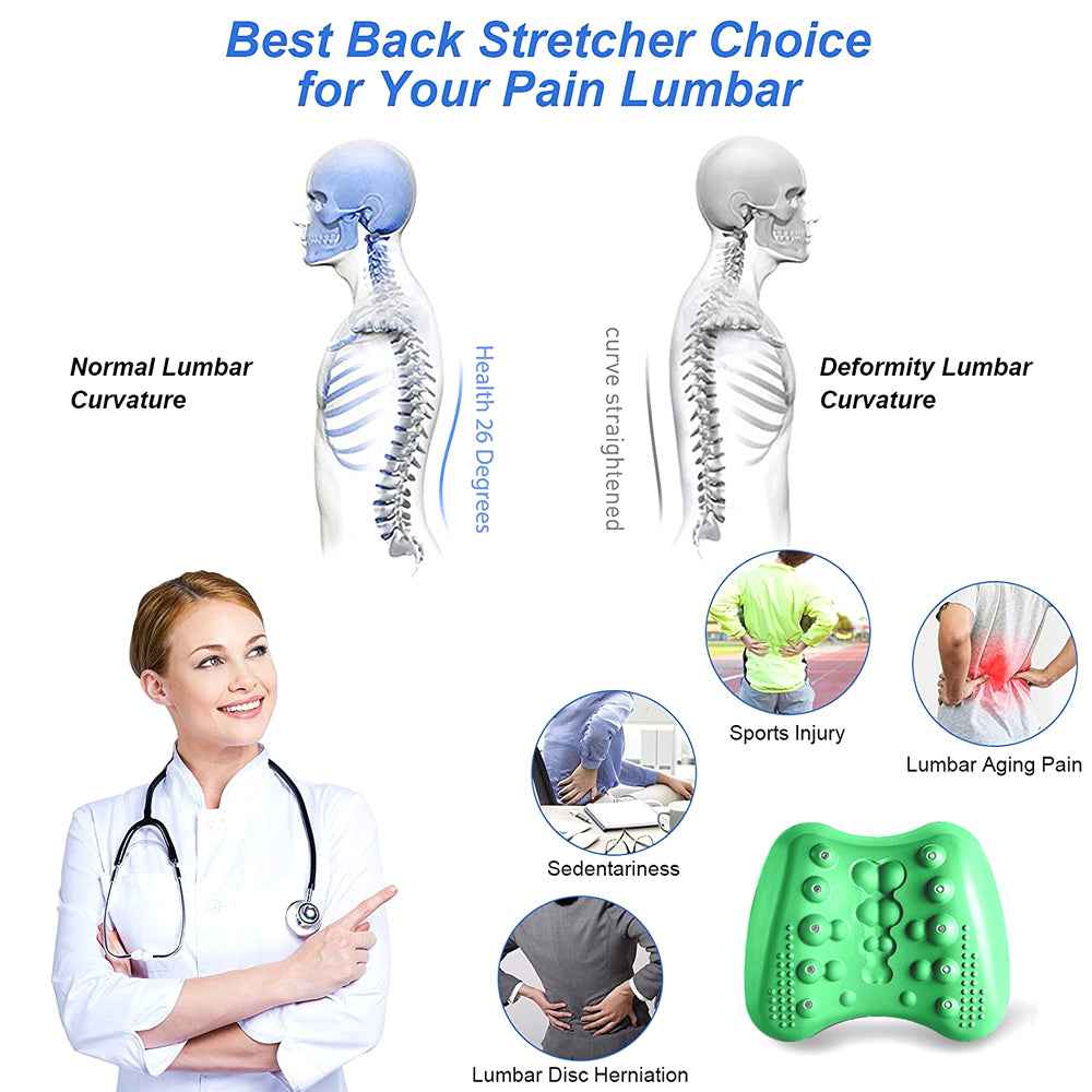 Lumbar Support Pillow & Lower Back Stretcher Massager for Chronic Pain Relief & Herniated Disc