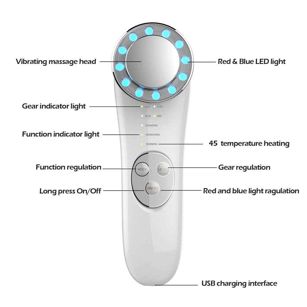 Facial Massager Machine - 7 In 1 Face Lifting and Tightening Galvanic Tool for High Frequency Skin Care